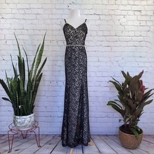 Sequin Hearts Open Back Lace Formal Gown